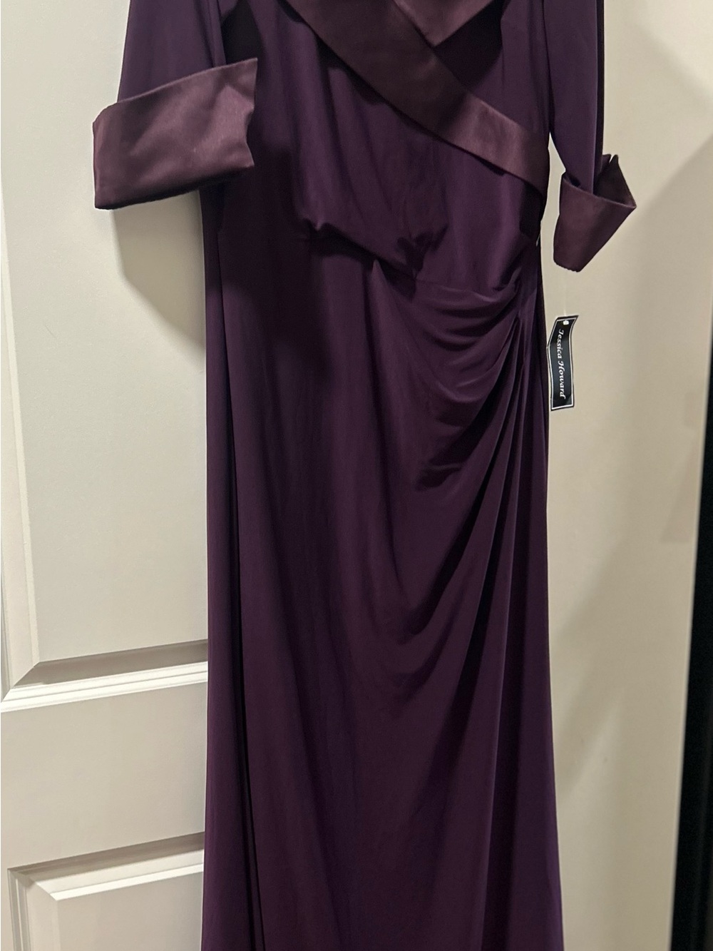 Jessica Howard Long Sleeve Evening Gown in Deep Purple
